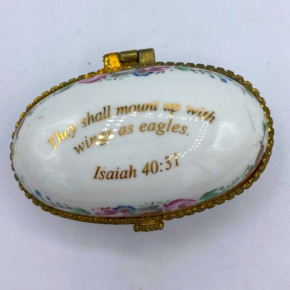 Imperial Porcelain Trinket Box “They Shall Mount Up With Wings As Eagles “ Verse - Picture 2 of 7